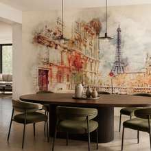 Eiffeltornet-och-en-parisisk-gata-i-akvarelltoner-eiffeltornet-tapeter-tapeter-demural