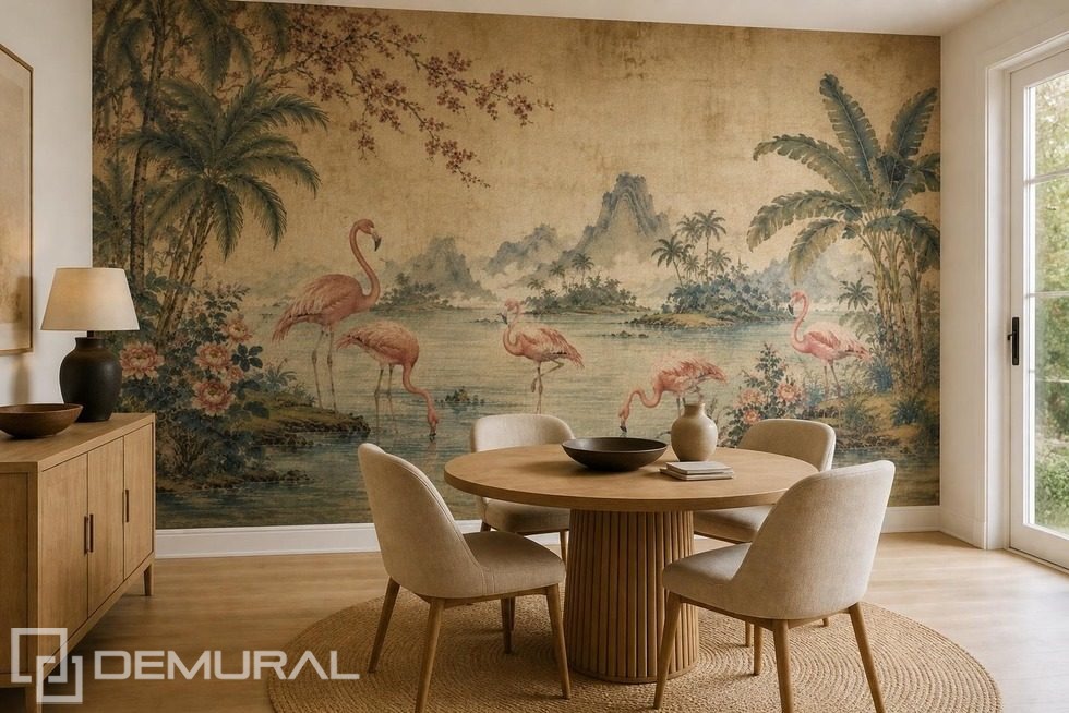 Rytmiskt arrangemang av flamingomotiv Orientaliska Tapeter Tapeter Demural
