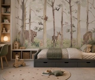 gront och beige i en skogsscen tapeter for ett barns rum tapeter demural