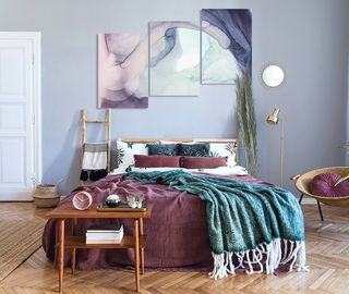 en triptych av pastellfarger som skapar atmosfar abstrakt tavlor tavlor demural