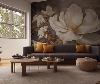 sitt under en stor blomma blommor tapeter tapeter demural