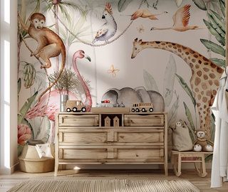 exotisk berattelse med djungelns invanare tapeter for ett barns rum tapeter demural