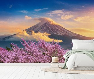 vulkanisk harmoni med blommande korsbarstrad landskap tapeter tapeter demural